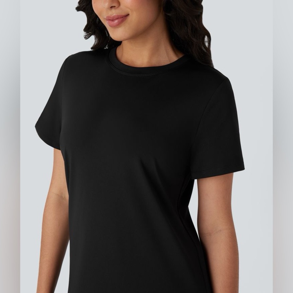 NEW HALARA Round Neck Short Sleeve Solid Mini Casaul Tee Dress Size Small - Picture 3 of 13